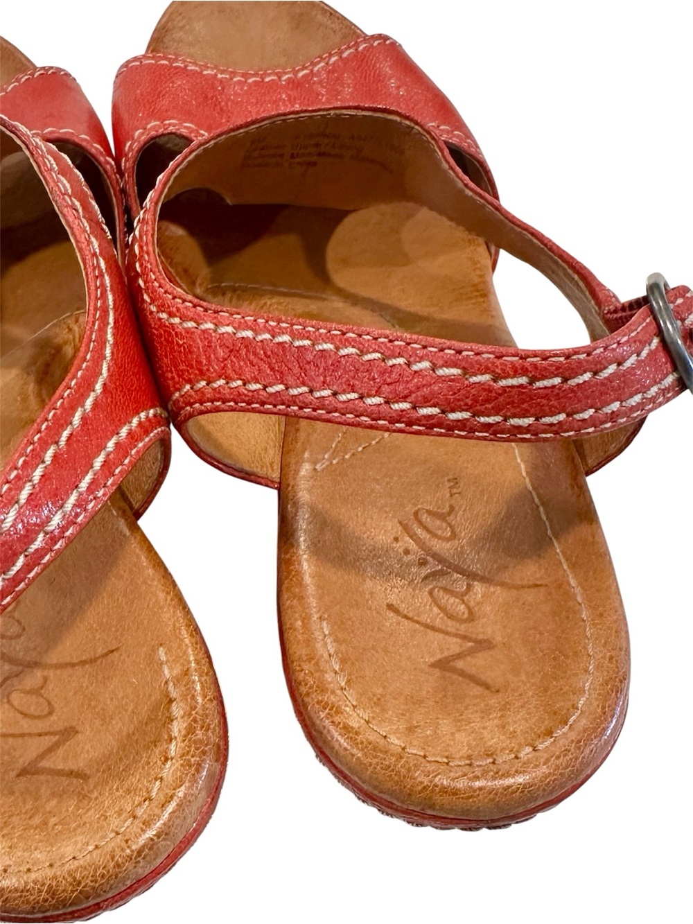 Anthropologie Naya Red Leather Wedge Sandals with Woven Espadrille Detail - 9 - Picture 9 of 11